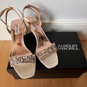 Badgley Mischka Marsha Satin Rhinestone Heel in Ivory - Size 8